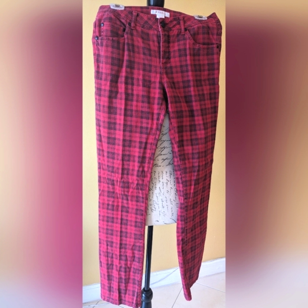 XHILARATION Vintage Red Buffalo Plaid Cotton Pants Women's Size 9 - Picture 3 of 8